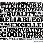 Word cloud of responses from customer survey using the question, "What one word best describes this company's products/services?